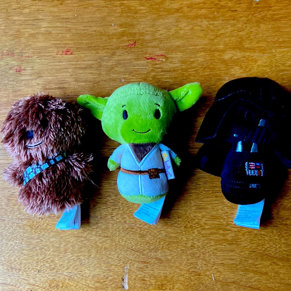 Set of three Hallmark Itty Bittys. Star Wars Chewbacca, Yoda, and Darth Vader.